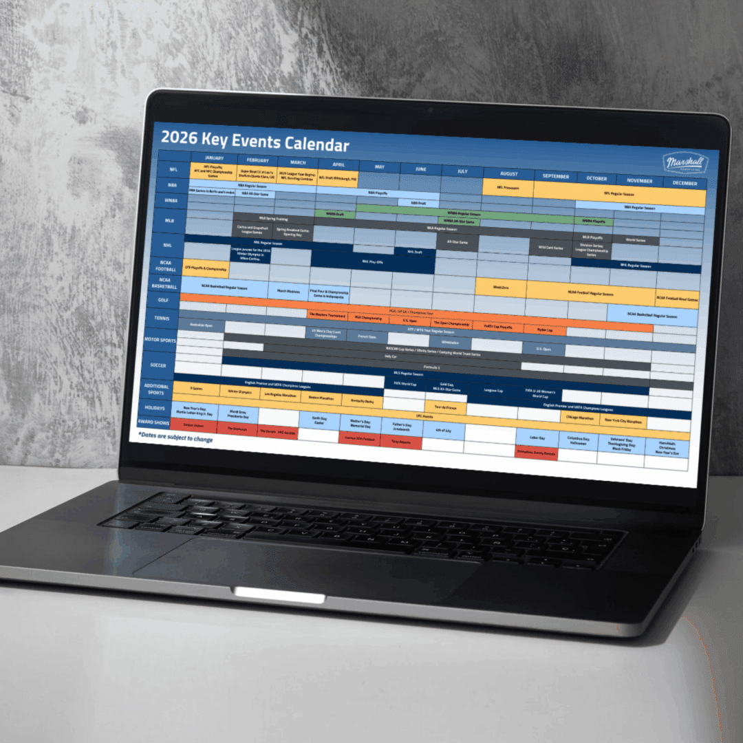 Mockup with laptop showing Marshall Advertising's Key Events 2026 Calendar